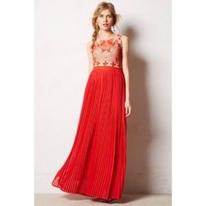 Anthropologie Rubied Dusk Pleated Maxi